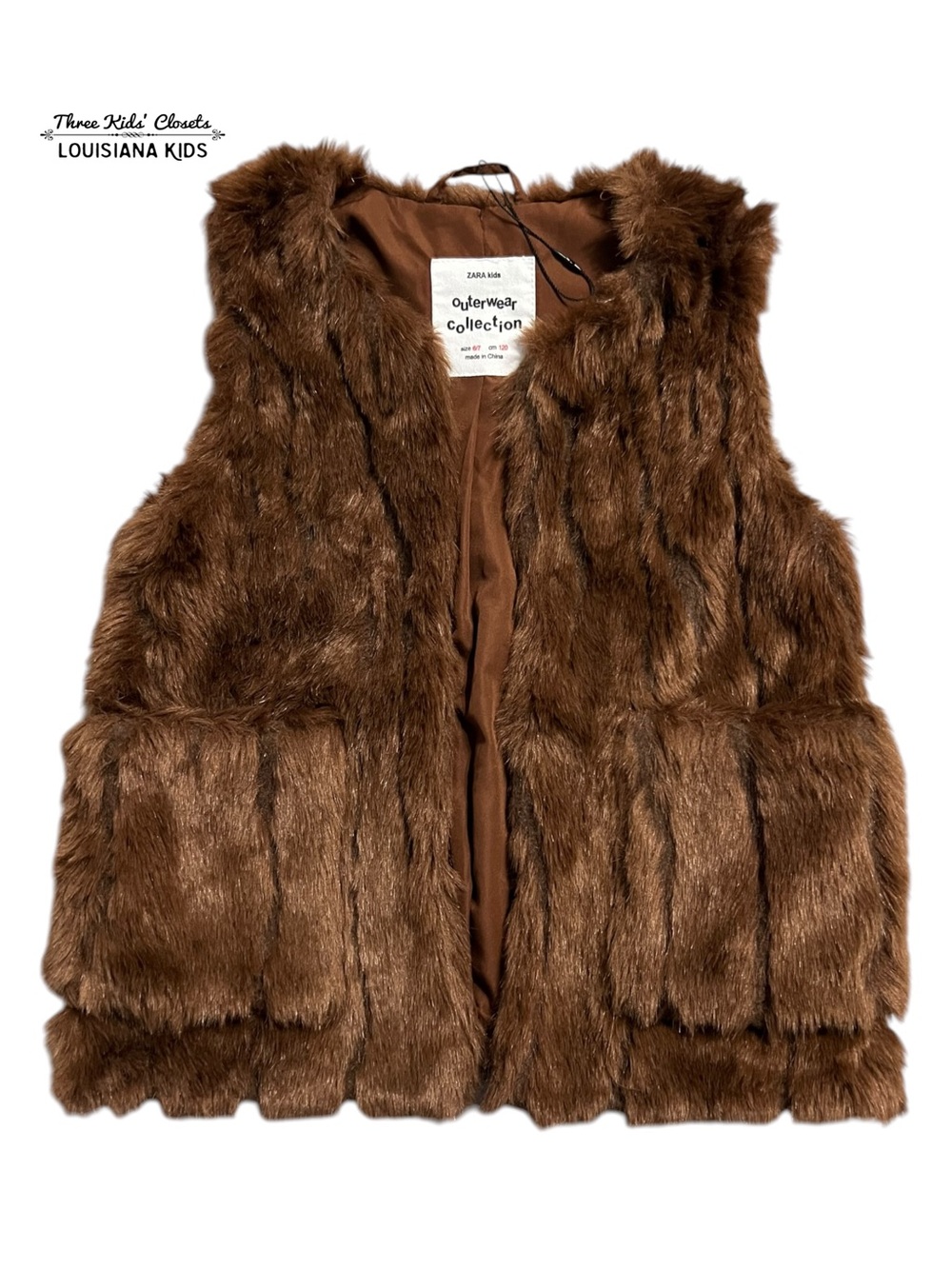 Zara Kids 6/7 Brown Faux Fur Vest Outerwear Collection